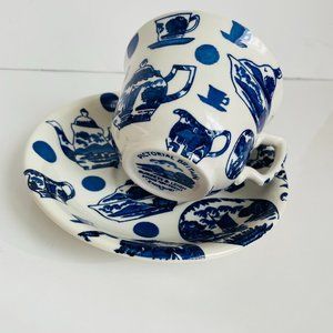 Burgess & Leigh Pictorial Britain Stroke-on-Trent White/Blue Tea Cup & Saucer